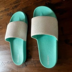 Old Navy slide sandals aqua with sparkle strap